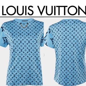 New💕Louis Vuitton Light Blue Mixed Monogram Tee with gold hardware